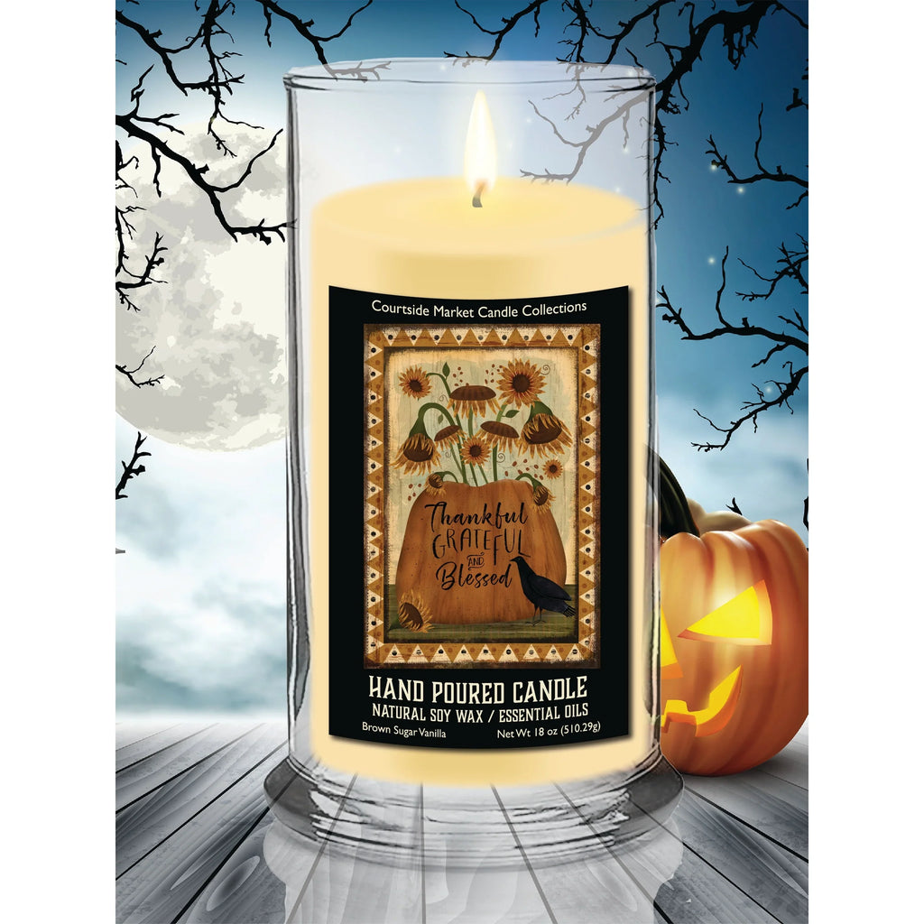 TD Courtside Market's Grateful and Blessed Fall FLag Status Glass Scented Candle Thankful for Every Moment Lootquake LLC