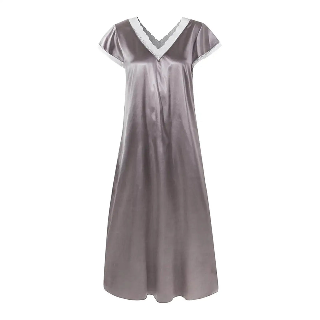 Women Summer Silk Sleepwear Short Sleeve V Neck Homewear Long Dress Nightgowns Sleepwear Sleep Tos Night Dress Underwear