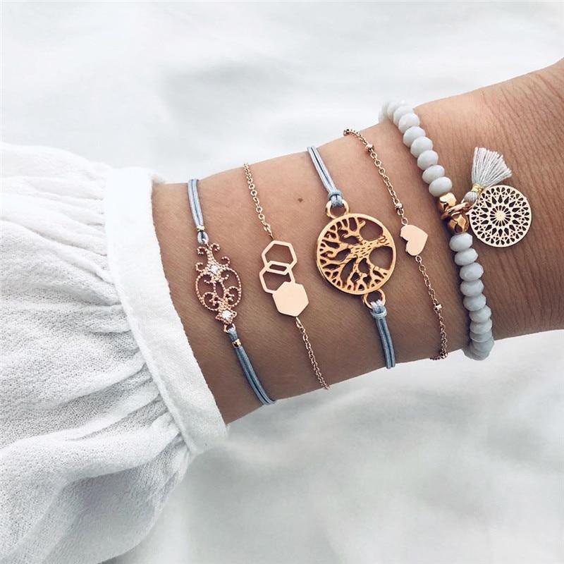 Modern Fashion New Luxury Different Style Elegant Elephant Tree Of Life Tassel Chain Bracelet Sets For Women Jewelry Trend Sets For Her - SJB-DIAMOND ELITES