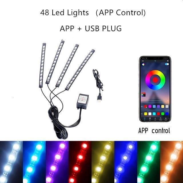Lights LED Car Strip Lights with Two-Line Waterproof Design RGB LED Strip Light With USB Wireless Remote Music Control Multiple Modes For Auto Car