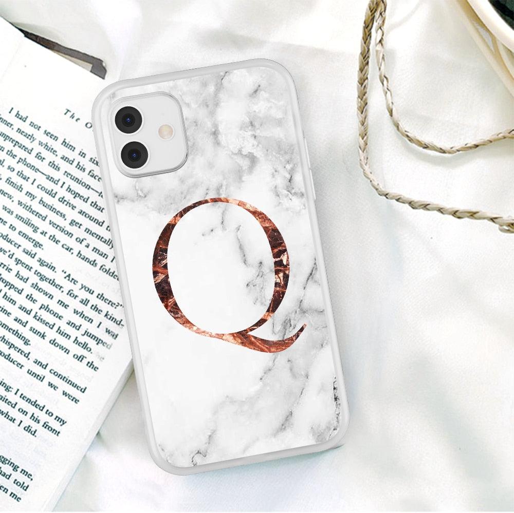 White A-Z Marble Texture Phone Cover For Iphone 12 Mini Soft Silicone Back Case Solid Name Phone Case Luxury Screen Camera Protection Shockproof Soft Cover Stevvex