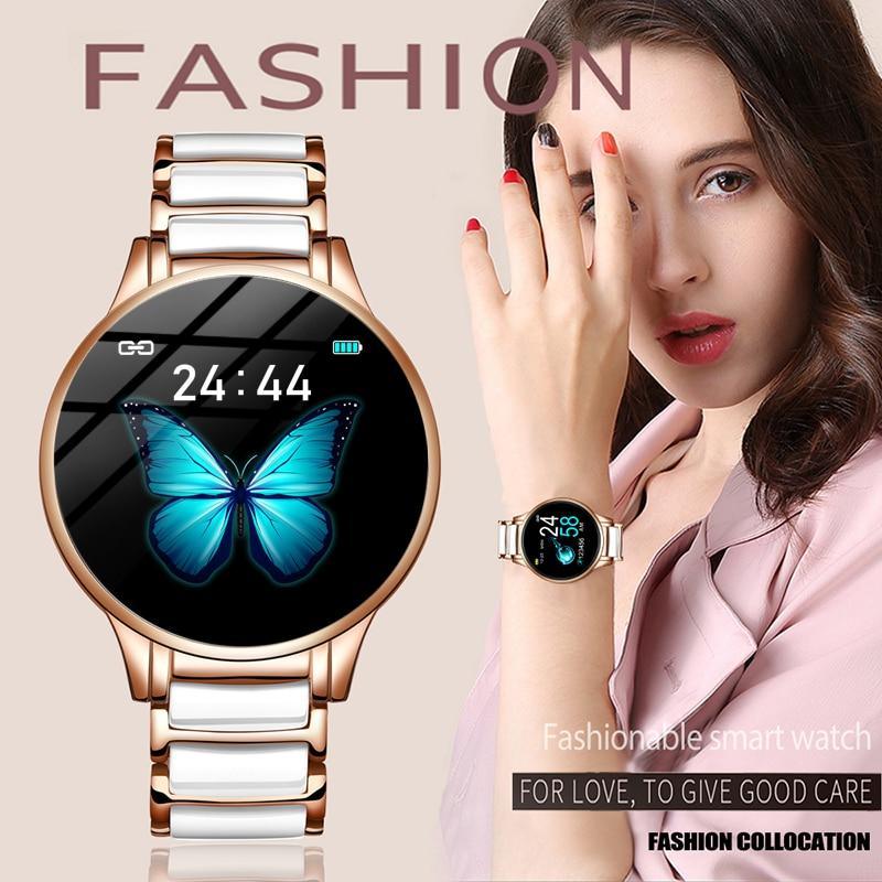 New Ceramic Smart Sport Fitness Watch For Women With Heart Rate Blood Pressure Monitor For Android and  IOS Sistems Sport Multifunctional Steel Belt Smartwatch - SJB-DIAMOND ELITES