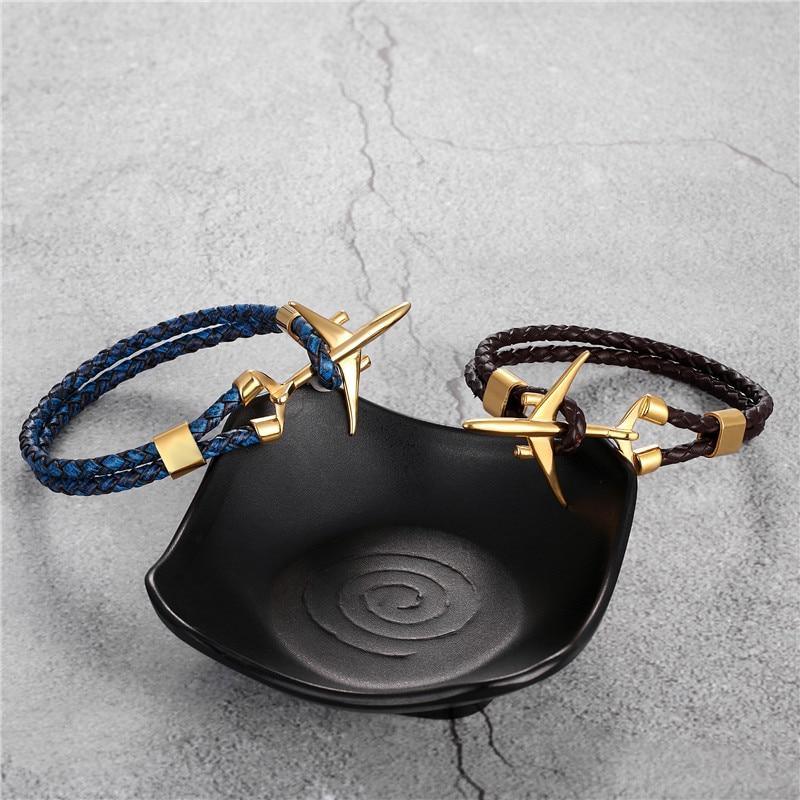 Modern Stainless Steel Airplane Anchor Luxury Bracelets For Men And Women Genuine Multi-Layer Leather Elegant Bracelet Freestyle Home Jewelry - SJB-DIAMOND ELITES