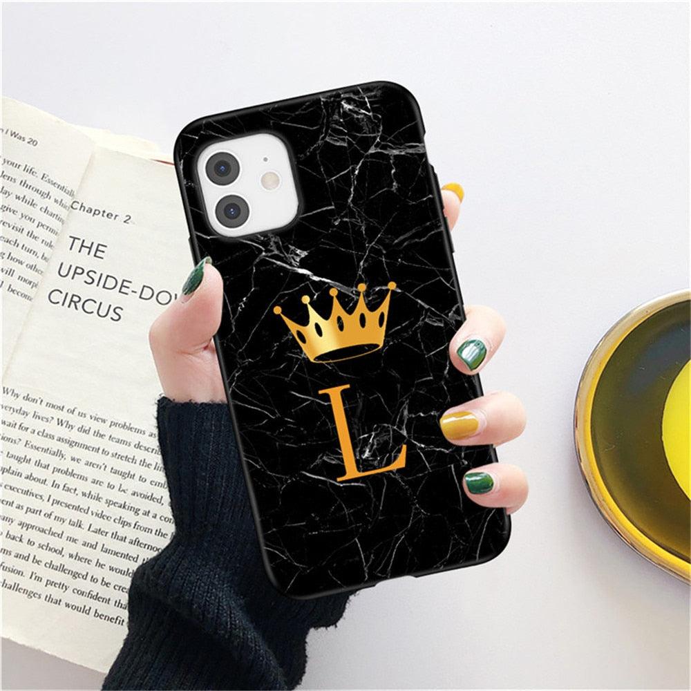 Luxurious Black Soft Silicone Black Marble Crown Letter Fashion Phone Case For iPhone 13 Pro Max 13 Mini Shockproof Case Soft Slim Fit Black Cell Phone Back Cover Stevvex