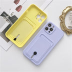 New Candy Color Wallet Card Case For iPhone 13 11 12 14 Pro Max Soft Silicone Shockproof Cover Silicone Protective Case Soft Slim Card Slot Case Compatible with iPhone 11 Purple Phone Case Stevvex