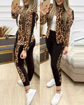 Leisure Sports Zipper Top Coat Pants 2 Two Pieces Sets