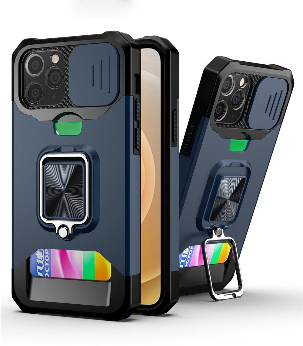 Heavy Duty Kickstand Stand Ring Shockproof Protective Cases Cover Camera Protection Magnetic Holder Case For iPhone 14 13 12 Pro Max Shockproof Card Slot Stand Cover Stevvex