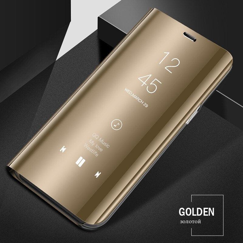 Smart Flip Phone Case For iPhone X XR XS 5 5S SE 7 8 6 6S Plus 11 12 13 Mini Pro Max 2020 Mirror Window Standing Holder Cover  Mirror Screen Smart Plating Case 360 Full Body Ultra Thin Intelligent Protective Case Stevvex