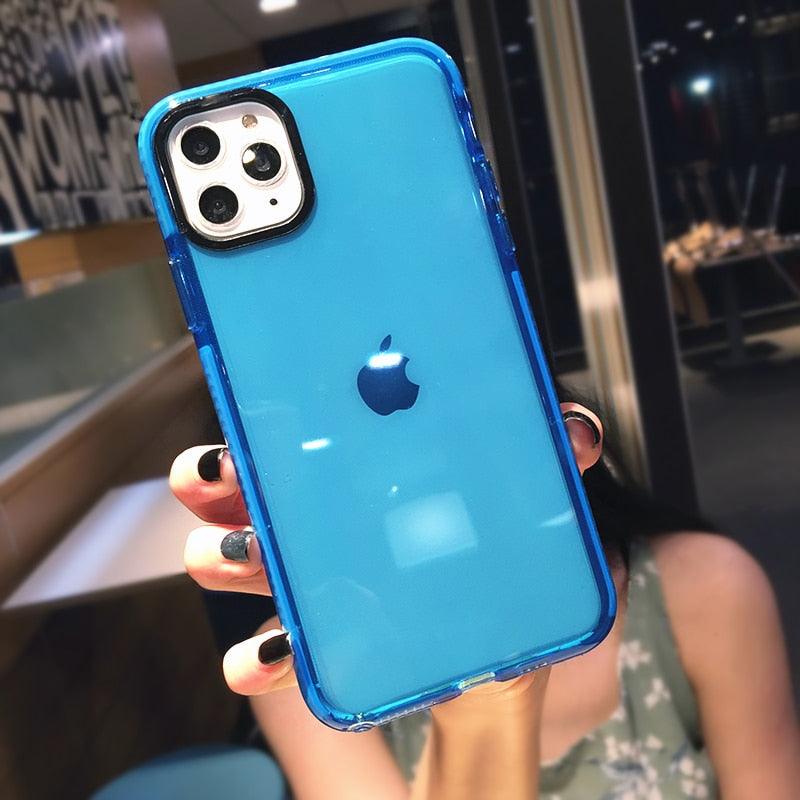 Fluorescent Color Shockproof Phone Case For iPhone 13 Pro Max 12 Mini 11 Transparent Soft Silicone Cover Transparent Case Glow In Dark Phone Case Luxury Square Case Cover For iPhone Stevvex