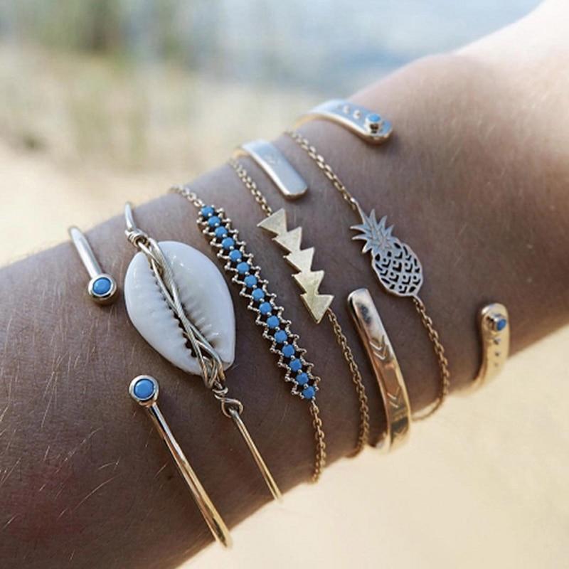 Bohemian Gold Tassel Bracelets For Women Summer Shell Clear Crystal Stone Luxury Jewelry - SJB-DIAMOND ELITES