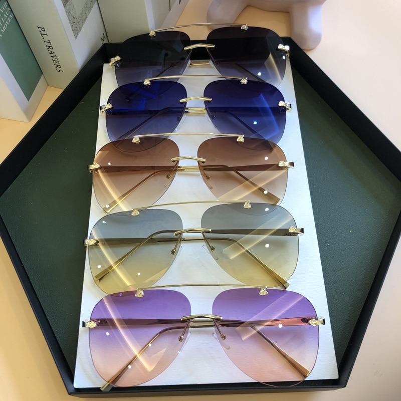 Metal Rimless Sunglasses for Men and Woman  Mirror Fashion  Trendy Pilot  Sun Glasses UV Protector Gradient Eyewear - SJB-DIAMOND ELITES