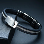 Stainless Steel Bracelet Men Wrist Band Black Grooved Rudder Silicone Mesh Link Insert Punk Wristband Stylish Casual Bangle Cool Gift - SJB-DIAMOND ELITES