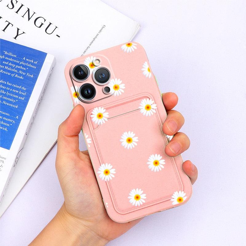 Charming Silicone Soft Anti-Scratch Cases For iPhone 13 Pro Max Case Silicone Wallet Card Holder Cover For iPhone 13 Mini 13ProMax 13Pro Flower Butterfly Beautiful Design Card Holder iPhone Case Stevvex