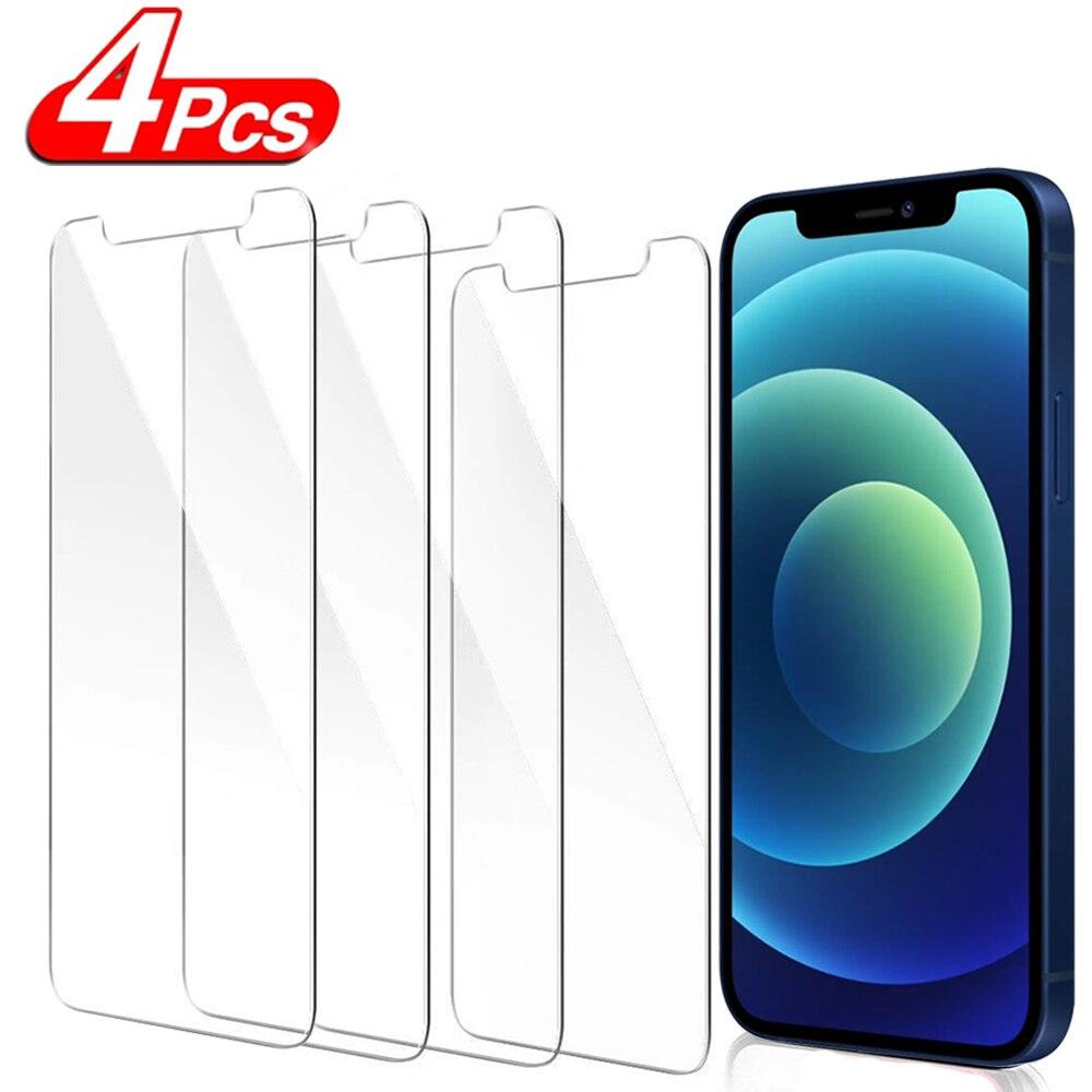 4Pcs Protective Glass for IPhone 13 11 12 Pro Max Screen Protector for IPhone XR XS Max 6 7 8 Plus Full Cover Tempered Glass Unbreakable Screen Protector With Edge to Edge Coverage iPhone Glass Stevvex