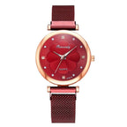 Fashion Set Women Watches Luxury Magnet Buckle Flower Rhinestone Watch Ladies Quartz Wrist Watch  WIth Bracelet In Set For Women and Girls
