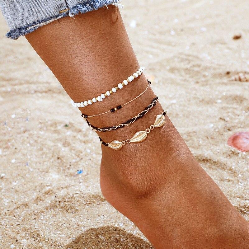 Luxury Leg Brecelet Gold Color Tassel Beads Anklet Bracelet for Leg for Women Set - SJB-DIAMOND ELITES