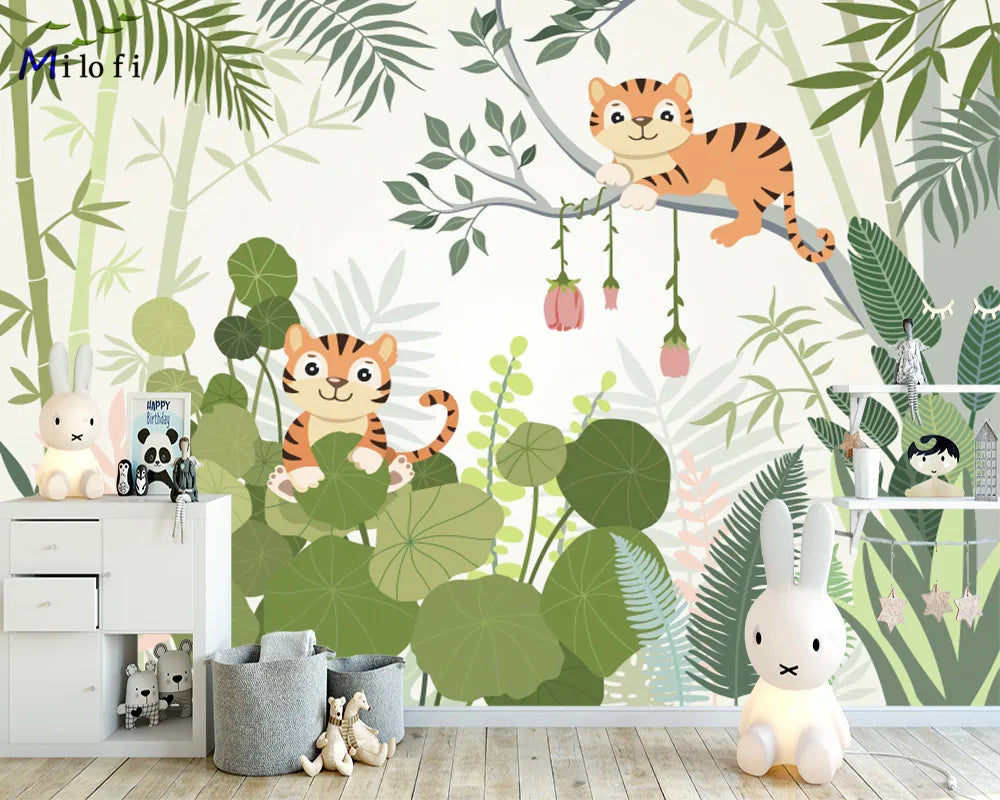 Milofi custom watercolor jungle nursery 3d wallpaper wall mural for kids nursery room 3d animal wallpaper sticker art deco