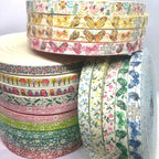 5Y 1.5cm/2.5cm Flowers Printed Cotton Floral Ribbon For Handmade DIY Craft Scrapbook Gift Packing Easter Wedding Christmas Deco Lootquake LLC