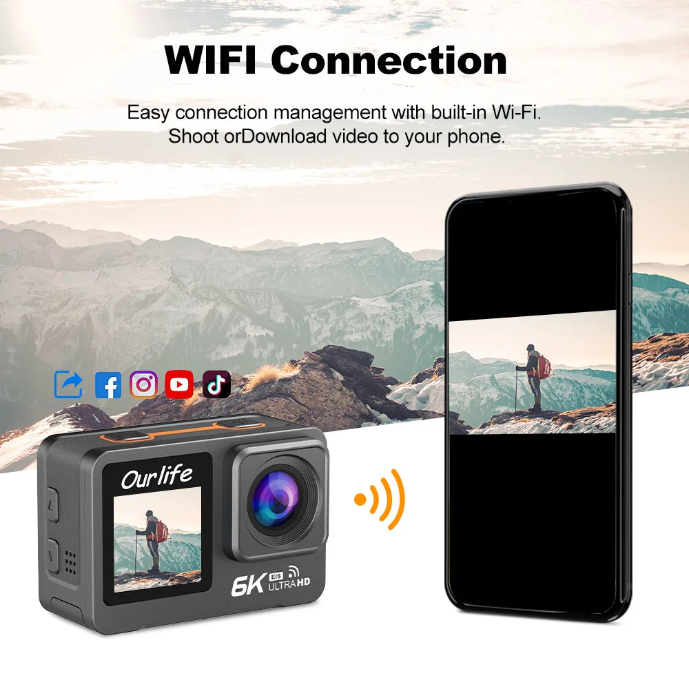 Professional Ourlife 6K 30fps 1080P 120fps sports action camera with EIS and waterproof 30 meters Lootquake LLC