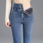 Thermal Winter Thick Fleece High-waist Warm Skinny Jeans Thick Women Stretch Button Pencil Pants Mom Casual Velvet Jeans Lootquake LLC