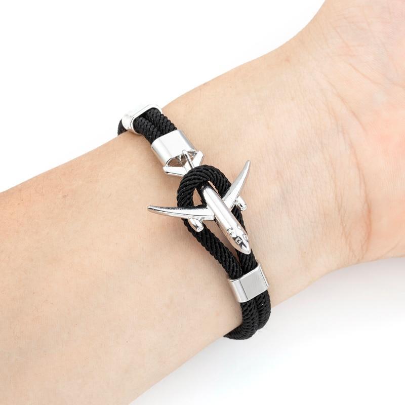Modern Fashion Airplane Anchor Bracelets Men Charm Rope Chain Paracord Bracelet Women Male Air Force Style Wrap Metal Sport Hook Gift - SJB-DIAMOND ELITES