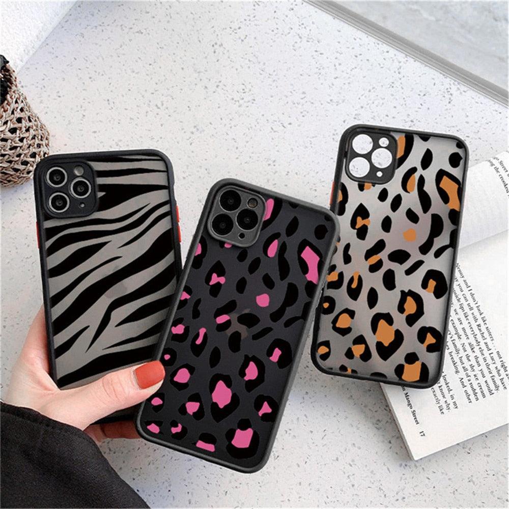 Leopard Print Elegant Pattern Protective Phone Case Translucent Hard Back With Silicone Leopard Pattern Phone Case For Iphone 11 Pro Max 12 13 Mini X Xs Max 7 8 Plus Mobile Phone Protective Case Stevvex