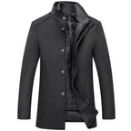 Woolen Coat Men Winter Windbreaker Long Thick Wool Jackets abrigo hombre Man Stand Collar Single Breasted With Vest Woolen Coats