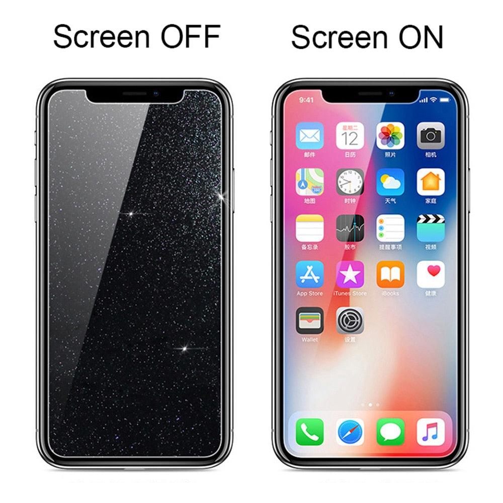 9H Diamond Glitter Tempered Glass For iPhone 13 12 11 14 Pro MAX X XR XSMAX XS 6 7 8 Plus 12/13 Glass Protective Film Glitter Shiny Scratch Resistant Tempered Glass Screen Protector Stevvex