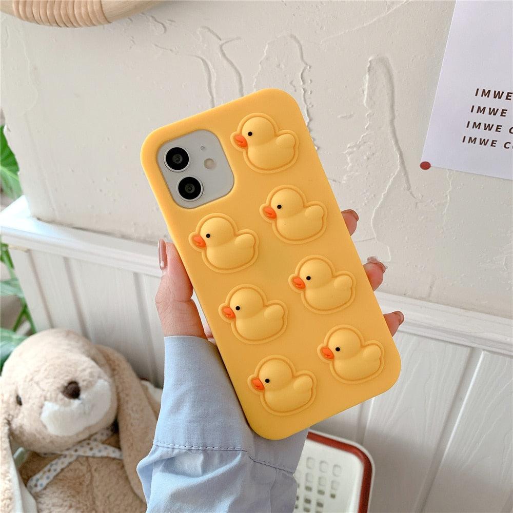 Cute Duck Pop Bubble Fidget Toys Soft Phone Case For Iphone 12 11 Pro Max 6 7 8 Plus Xr X Xs Max Se 2020 Relieve Stress Cover Stylish Unique Design Silicone Cover For Little Girls Boys Stevvex