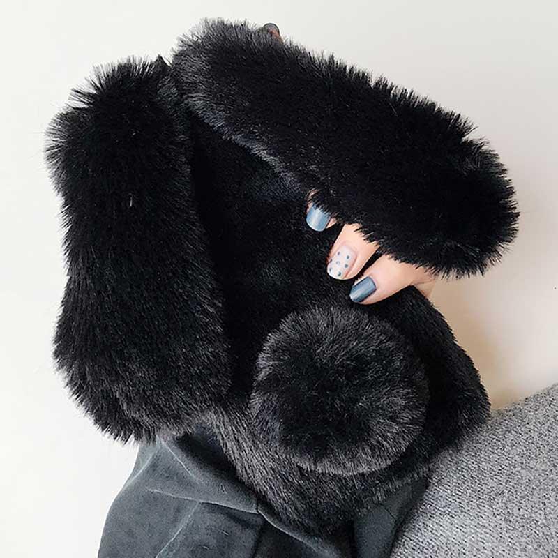 Cute Stuffed Plush Fluffy Case For iPhone 13 12 11 Pro XS Max X XR 12Mini Rabbit Ears Furry fluffy Fur Plush Warm Cover for iPhone 6 6S 7 8 Plus Phone Case Stevvex