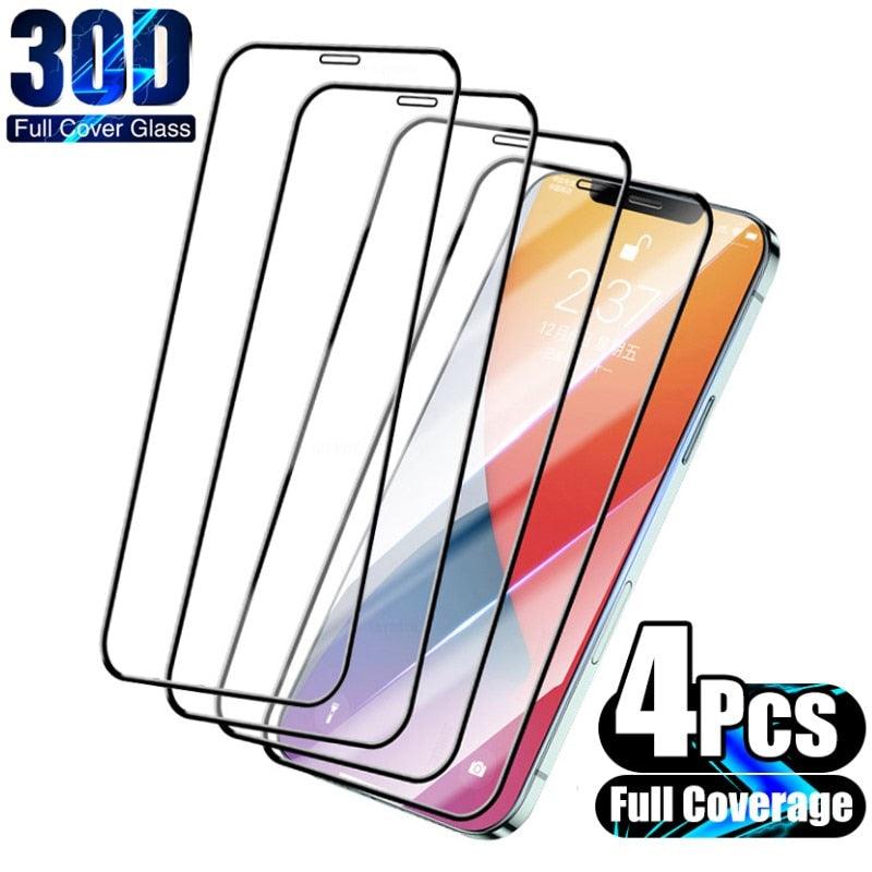 4pcs Full Cover Tempered Glass For Iphone 11 13 12 Pro Max Mini Xs X Xr Screen Protector On Iphone 7 8 Plus 6 6s Se 2020 Glass Guard Screen Protector For Iphone Stevvex