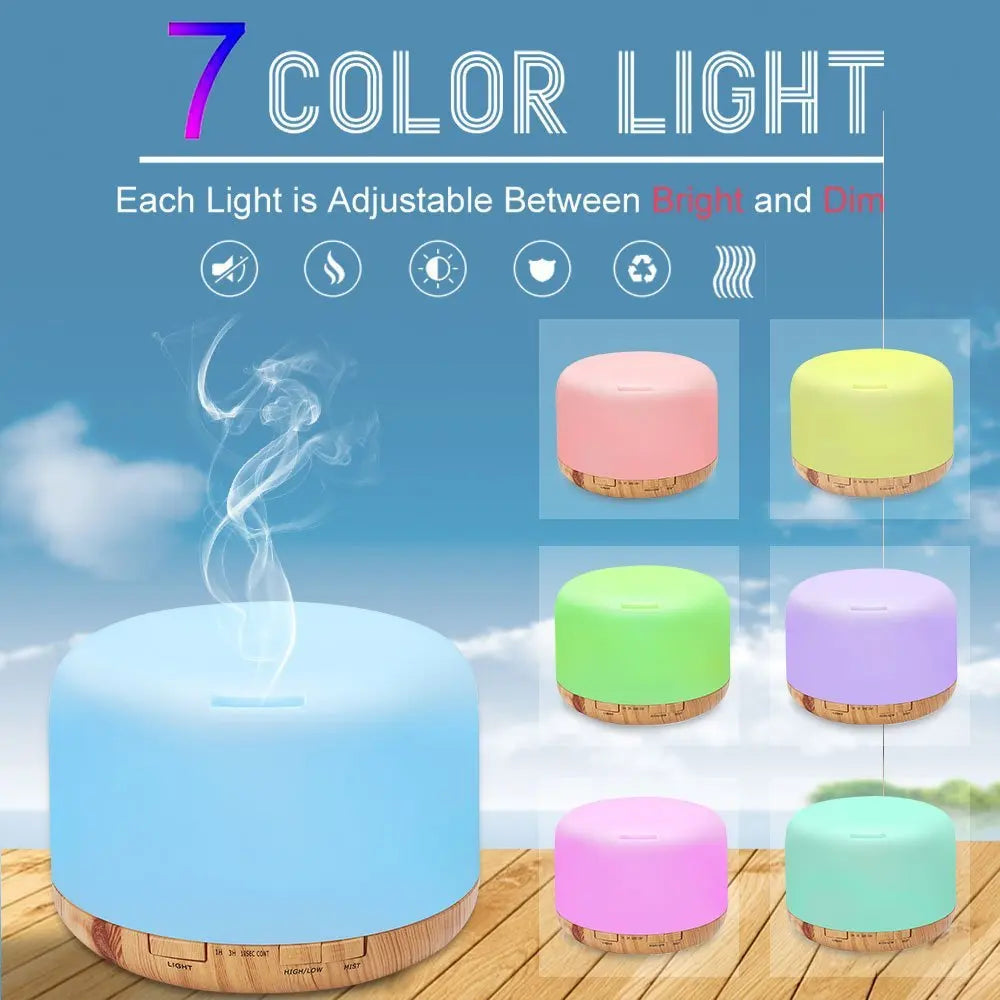 300 500ML Air Humidifier With Remote Control Colorful Non-printed Ultrasound Aroma Diffuser Pure White Dark Light Wood Grain Lootquake LLC