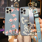 Ultra Luxury Case Cute Flower Design with Ring Kickstand Soft Crossbody Phone Cover for iPhone 13 14 Pro Max Case Fashion Crossbody Shoulder Strap Flower Leaf Phone Holder Cover for iPhone 12 11 X XR XS 7 8 Plus Stevvex
