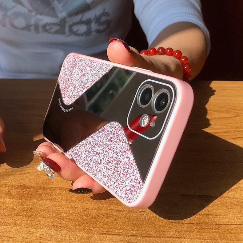 Women Luxurious Glitter Makeup Mirror Phone Case For iPhone 12 11 Pro MAX X XS XR 8 7 Plus Luxury Silicone Shockproof Cover Fixed Non Moving Sparkling Shining Glitter Stars Soft Silicone Case Stevvex