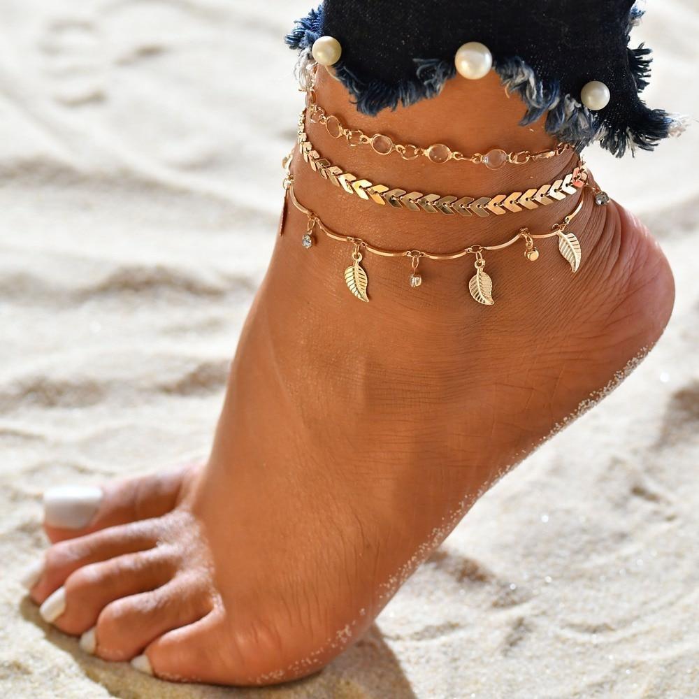 Gold Metal Shell Coconut Tree Female Anklets Barefoot Sandals Foot Summer Double Layers  Foot  Bracelets Leg Jewelry - SJB-DIAMOND ELITES