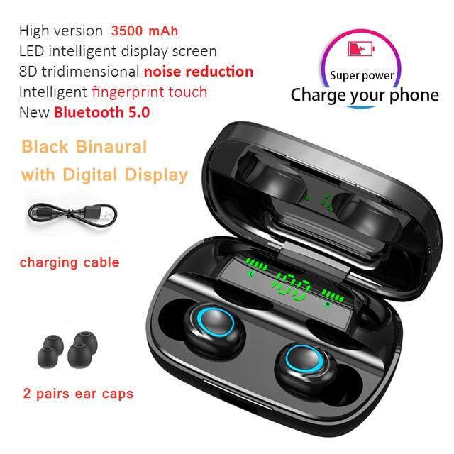 STEVVEX 3500mAh LED Bluetooth Wireless Earphones Headphones Earbuds TWS Touch Control Sport Headset Noise Cancel Earphone Headphone - SJB-DIAMOND ELITES