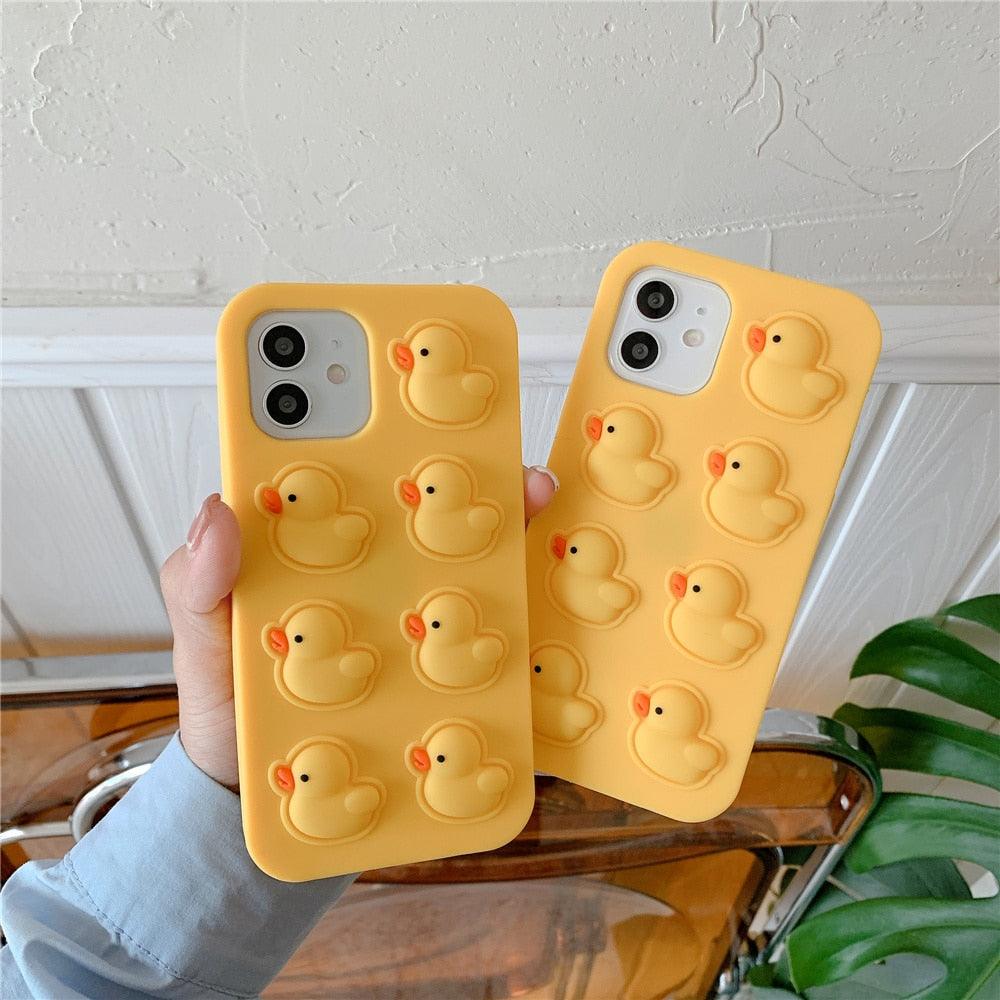 Cute Duck Pop Bubble Fidget Toys Soft Phone Case For Iphone 12 11 Pro Max 6 7 8 Plus Xr X Xs Max Se 2020 Relieve Stress Cover Stylish Unique Design Silicone Cover For Little Girls Boys Stevvex
