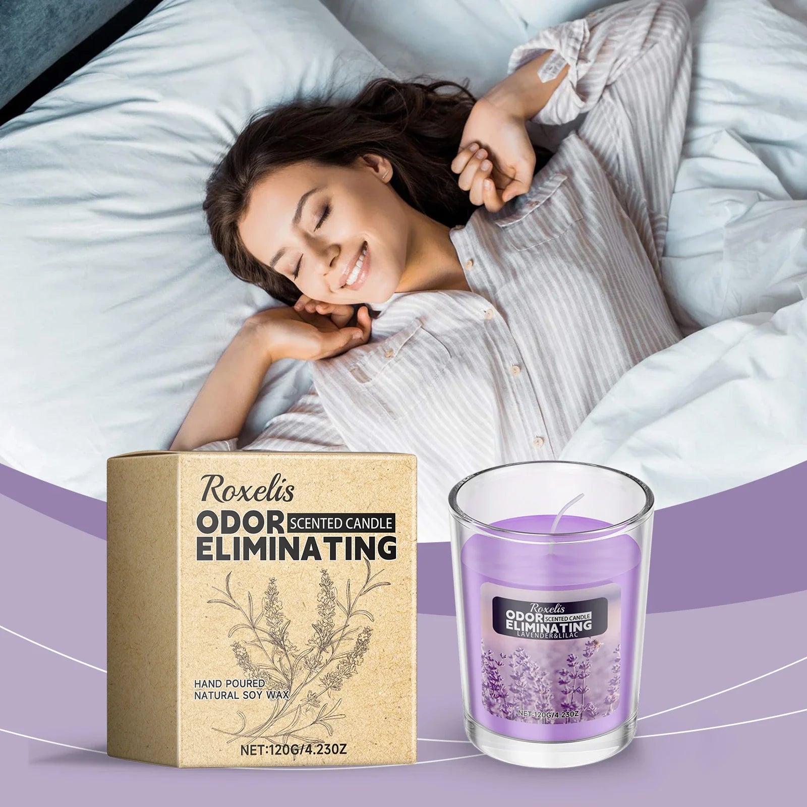 Roxelis Lavender Scented Candle Comfort Purifying Fragrance for One Room Mild Ingredients Romantic Atmosphere Lootquake LLC