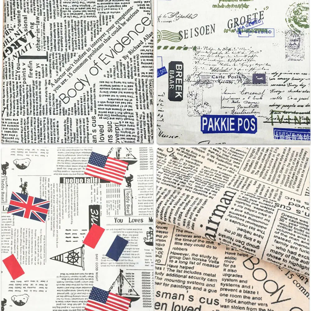 Newspaper Printed Fabric Quilting Cloth Cotton Linen For DIY Sewing Tablecloth Cushion Placemat Storage Bag Handicraft Materials Lootquake LLC