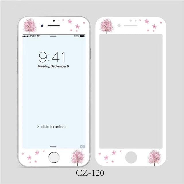 3D Curved Edge Tempered Glass for iPhone 6 6s 7 8 Plus Fashion Flowers Pattern Screen Protector Protective Film Tempered Glass Screen Protector Designed for iPhone Stevvex