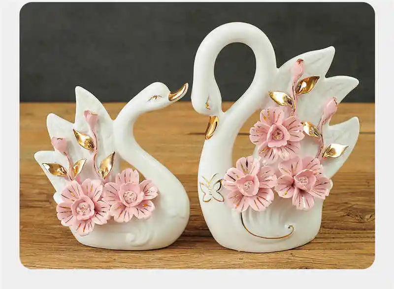 2PCS Swan Statue Pretty Creative Swan Sculpture Figurines Ceramic Crafts Art Home Decoration Accessories1 Pair Wedding Gift Lootquake LLC