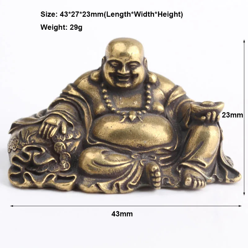 Antique Copper Maitreya Buddha Statue Small Desktop Brass Ornament Home Decor Sculptures Religions Room Desk Decoration Figurine Lootquake LLC