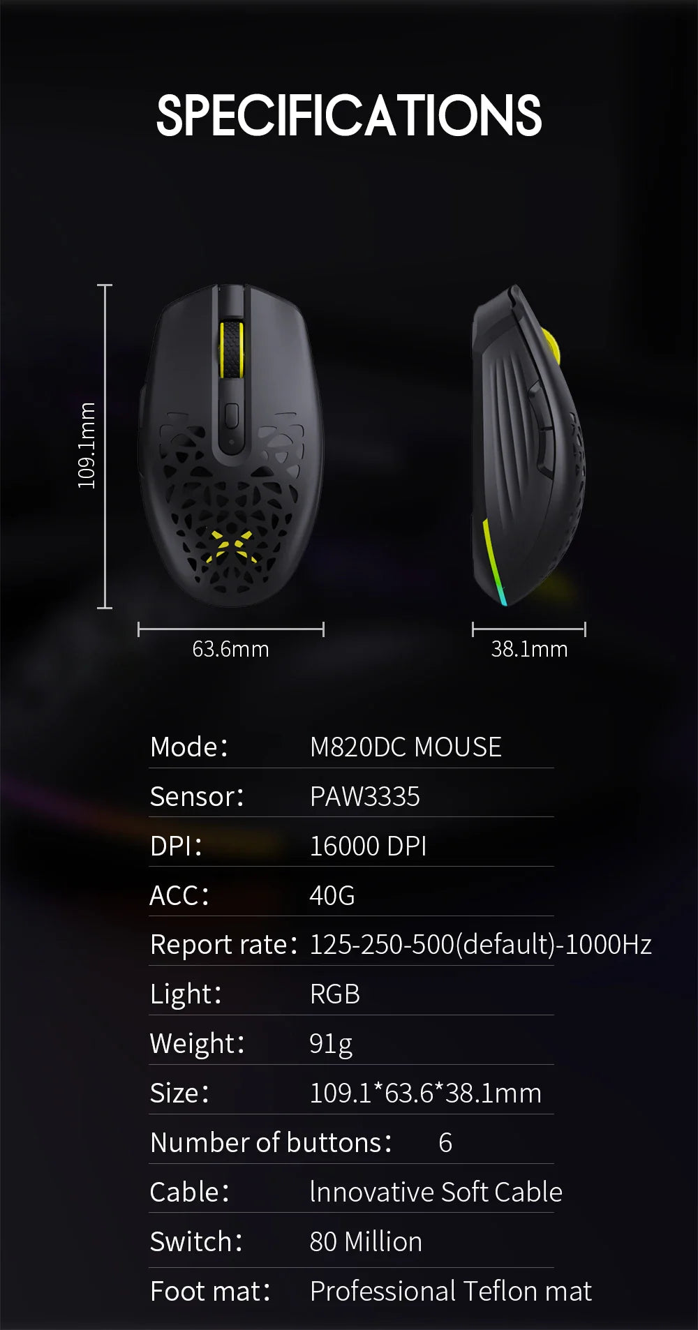 Delux M820DC PAW3335 Wired + Wireless + Bluetooth Gaming Mouse 80 Million Clicks 16000 DPI RGB Rechargeable Mice For Computers Lootquake LLC