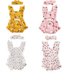 Newborn Baby Girls Ruffles Romper  Backless Flower Sun suit Jumpsuits With Headband In Luxury Floral Design