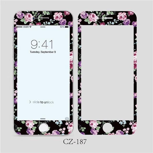 3D Curved Edge Tempered Glass for iPhone 6 6s 7 8 Plus Fashion Flowers Pattern Screen Protector Protective Film Tempered Glass Screen Protector Designed for iPhone Stevvex