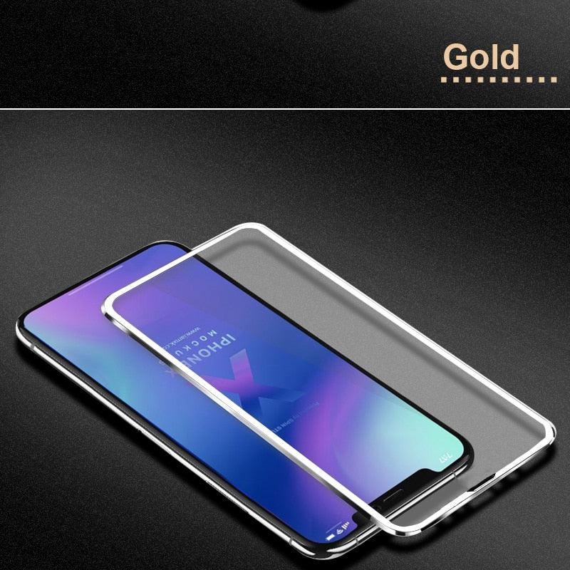 10D Curved Edge Aluminum Alloy Tempered Glass for iPhone X XS MAX 11 12 Pro Max mini 6 6S 7 8 Plus Full Cover Screen Protector  Titanium Alloy Metal Edge Full Coverage Front Tempered Glass Screen Protector for iPhone Stevvex