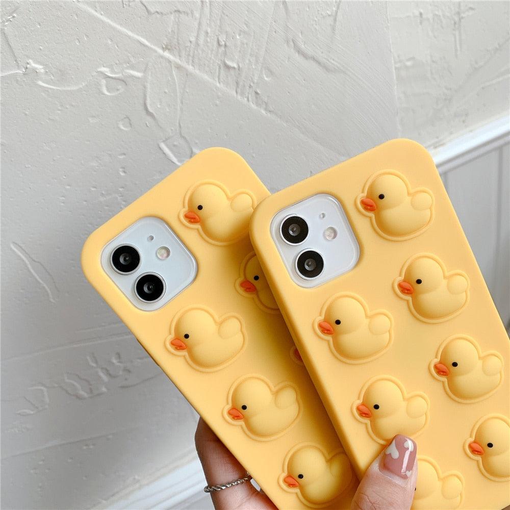 Cute Duck Pop Bubble Fidget Toys Soft Phone Case For Iphone 12 11 Pro Max 6 7 8 Plus Xr X Xs Max Se 2020 Relieve Stress Cover Stylish Unique Design Silicone Cover For Little Girls Boys Stevvex