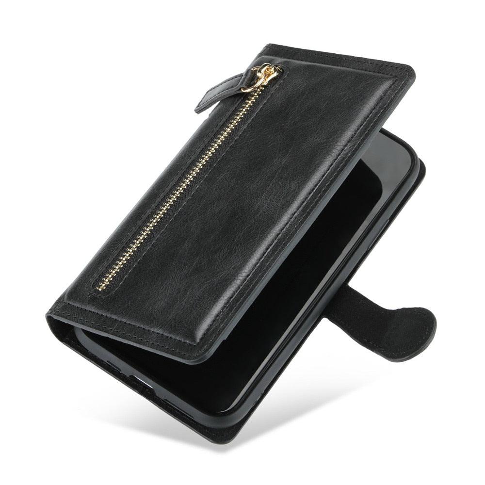 Luxury Leather Flip Wallet Case For iPhone 14 13 12 11 Pro MAX  X XS XR Card Holder Stand Cover Retro Brown Card Holder Slots Pocket Case PU Leather Magnetic Closure Kickstand Shockproof Flip Case Stevvex
