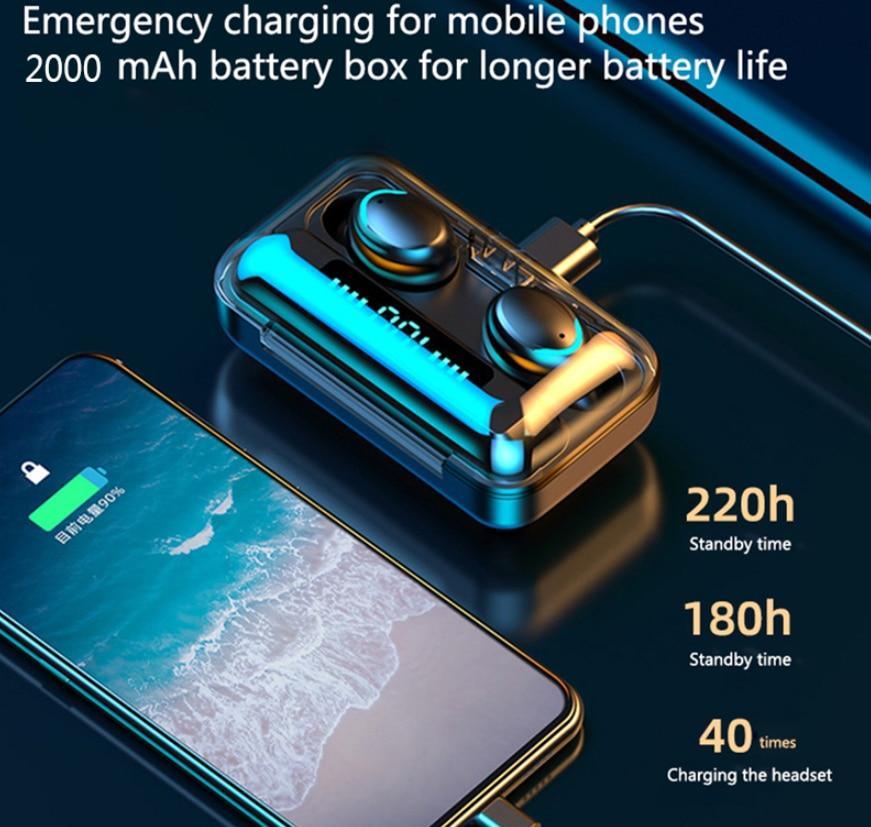 STEVVEX TWS Bluetooth 5.0 Earphones 2200mAh Charging Box Wireless Headphone 9D Stereo Sports Waterproof Earbuds Headsets With Microphone - SJB-DIAMOND ELITES