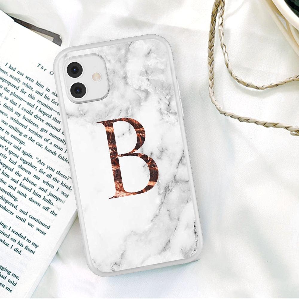 White A-Z Marble Texture Phone Cover For Iphone 12 Mini Soft Silicone Back Case Solid Name Phone Case Luxury Screen Camera Protection Shockproof Soft Cover Stevvex